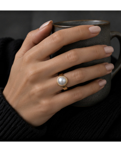 Perlenring 14K Vergoldeter Edelstahl, Eleganter Damenring Muschelkernperle, Ring mit Perle, Minimalistisch, Brautring, Geschenk für Frauen
